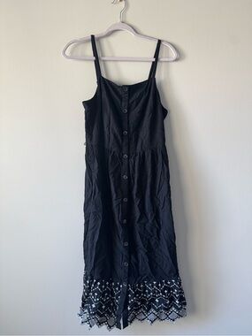 Old Navy Black Button-Front Maxi Dress with Embroidered Hem